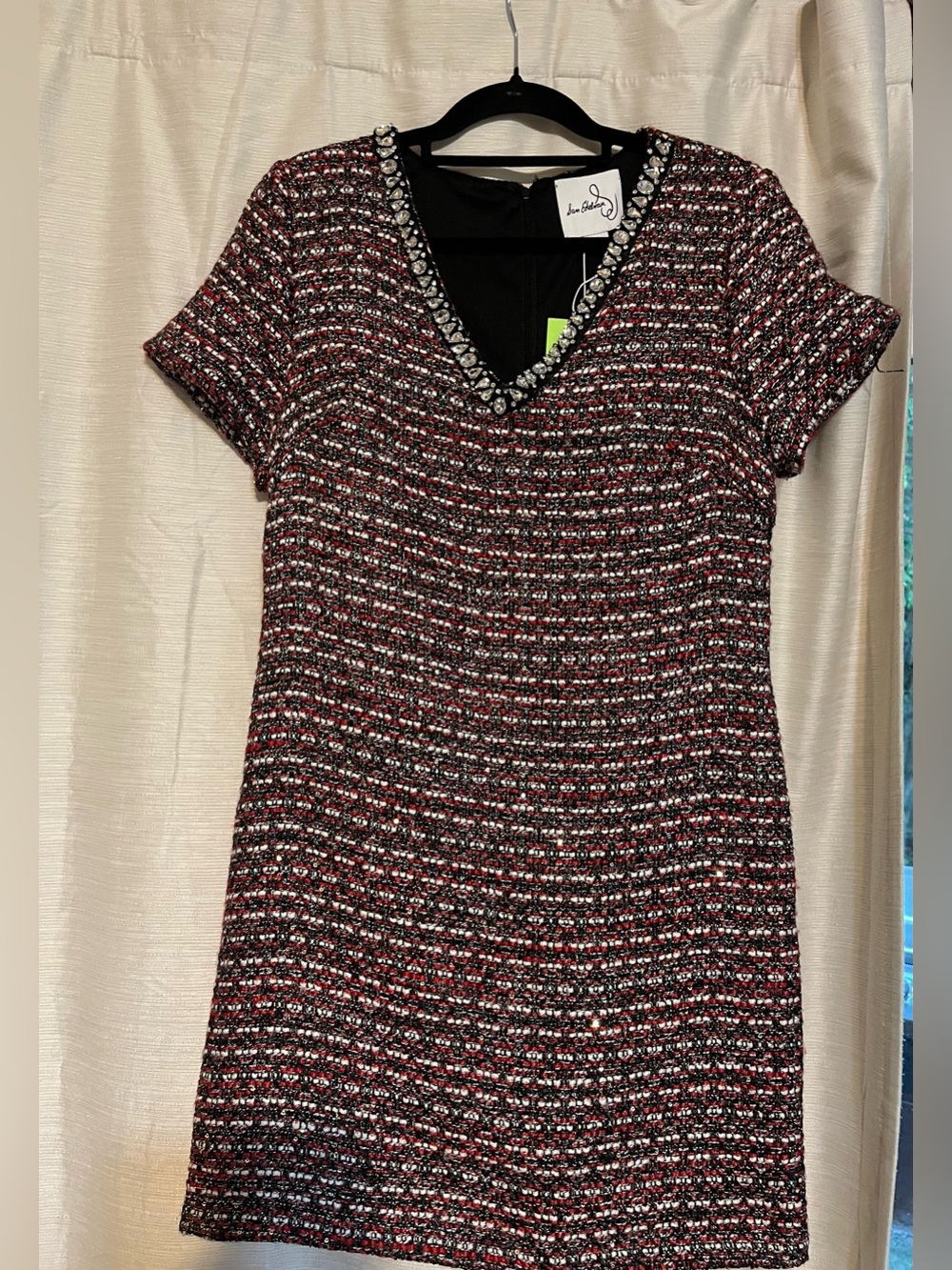 NWT Sam Edelman Red Nyah Embellished Tweed Dress Rhinestone Shift Mini Size 8